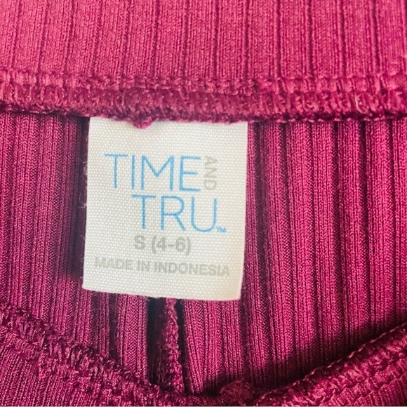 Time & Tru woman’s wide leg flowy pants size S ribbed pockets burgundy casual - Picture 6 of 8